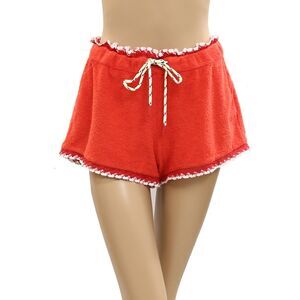 Free People FP Movement Isla Lace Red Mini Shorts Terry Towel Mid-Rise M 284931